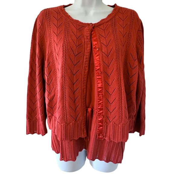 Requirements Vintage Orange Cardigan Sweater Tank Knit Set Size XL - Picture 2 of 10